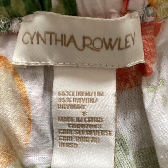 Cynthia Rowley Women's Linen Blend Tropical Pants Oranges Pockets Wide Flare Leg - Picture 7 of 7